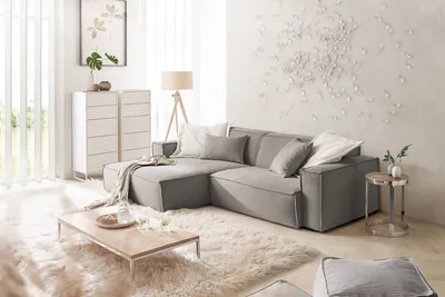 Produktbild von KAWOLA Sofa SAMU Ecksofa Feincord grau Recamiere links