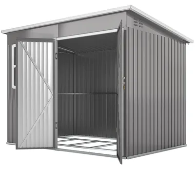 Produktbild von Outsunny Metall Gerätehaus 4,13 m² Geräteschuppen mit Fenster Pultdach Hellgrau