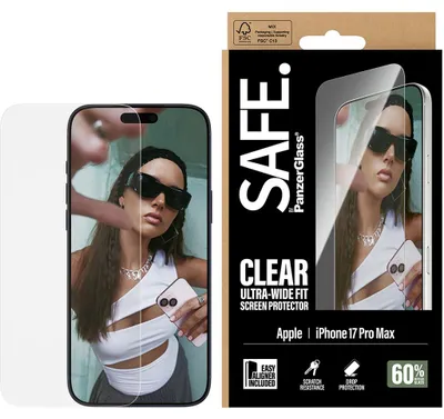 Produktbild von PanzerGlass SAFE. by ® Displayschutz iPhone 17 Pro Max | Ultra-Wide Fit m. EasyAligner, Apple, Apple - iPhone 17 Pro Max, Trockene Anwendung, Kratzresistent, Schockresistent, Transparent, 1 Stück(e)