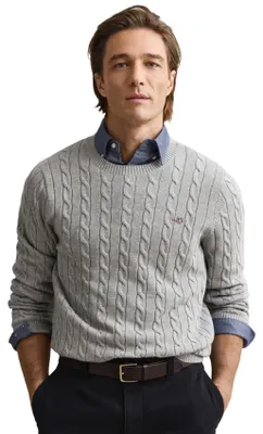 Immagine prodotto di Gant pullover girocollo grigio monocolore 100% cotone a maglia grossa