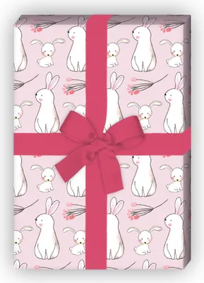 Produktbild von Süßes Oster Geschenkpapier mit Baby Hasen, zur Geburt, rosa - G11668, 32 x 48cm