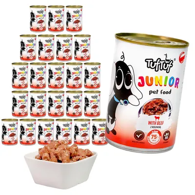 Obrázok produktu pre Tuftuf | Tuf Tuf Junior – 24 × 415 g – mokré krmivo – hovädzie mäso v omáčke – pre šteniatka