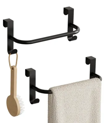 Obrázek produktu pro Držák na ručníky na dveře, černý, 23 cm. Držák na utěrky do kuchyně s 2 háčky