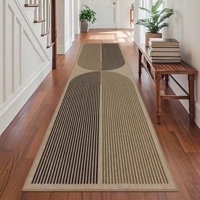 Immagine prodotto di Tappeto corridoio antiscivolo, 60x240 cm, lavabile, moderno, nero e marrone