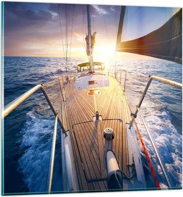 Produktbild von Bilder auf glas - Segelboot Meer - 30x30cm - Glasbilder - Wandbilder - Kunstdruck - zum Aufhängen bereit - Wanddekoration aus Glas - Glas Bilder - Wandbild auf Glas - Einteilig - GAC30x30-4076