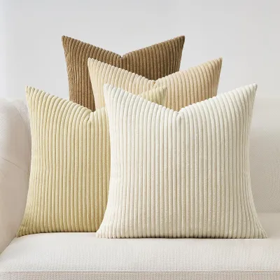 Productafbeelding van Set van 4 kussenhoezen, 40 x 40 cm, beige corduroy, decoratieve kussenhoezen, sofa kussens, zacht, kleurverloop