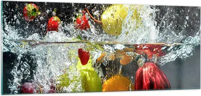 Produktbild von Bilder auf glas - Früchte Wasser Spritzer Essen - 100x40cm - Glasbilder - Wandbilder - Kunstdruck - zum Aufhängen bereit - Wanddekoration aus Glas - Glas Bilder - Wandbild auf Glas - GAB100x40-2972