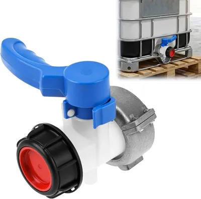 Productafbeelding van IBC-adapter 75 mm DN50 klapkraan voor 1000 l watertank, blauwe IBC-watertankaccessoires van hoogwaardige aluminiumlegering en kunststof