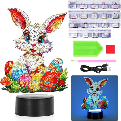 Obrázok produktu pre Starnearby LED nočné svetlo Veľká noc DIY maľovanie zajačika s diamantmi