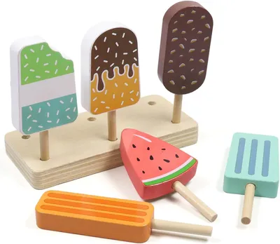 Produktbild von Holz-Eisstand, 6 Realistische Eiscremes, Lernspielzeug, Für Kinder ab 3 Jahren