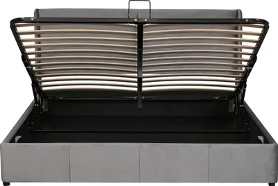 Produktbild von Merax Polsterbett 160x200cm mit Stauraum, hydraulisches Doppelbett Ohrenform Funktionsbett Straumbett aus Samt, Grau