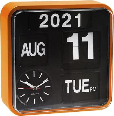 Produktbild von Karlsson - Wanduhr Mini Flip - Orange/Schwarz - 24x24x10cm