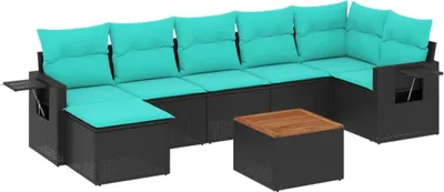 Produktbild von 8-teiliges Gartensofa-Set mit Kissen, schwarzes Polyrattan