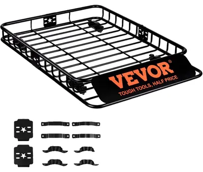 Obrázok produktu pre VEVOR Strešný nosič Košík na strechu auta Univerzálny strešný košík 1175 x 915 x 114 mm, strešný nosič Vanička Nosnosť 90 kg Zábradlie Nosič na batožinu Čierny na kempovanie, grilovanie, cesty autom atď.