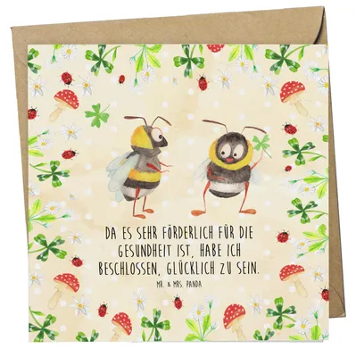 Produktbild von Mr. & Mrs. Panda Grußkarte Hummeln Kleeblatt - Naturpapier - Geschenk, glücklich Werden, Lustige Sprüche, doppelkarte, faltkarte, Hummel, Glückwunschkarte, sein, Biene