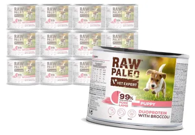 Zdjęcie produktu dla Raw Paleo Pork&Lamb Puppy Duoprotein 12x200g Mokra Karma Dla Szczeniąt z Wieprzowiną i Jagnięciną