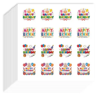 Geburtstags-Sticker-Set, 12 Blatt, 4 Designs, 15x15 cm