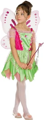 Produktbild von Blumenfee Feenkleid Kostüm mit Puffärmeln, Stoffblüten, Pailletten und Glitzertüll, grün-pink-rosa
