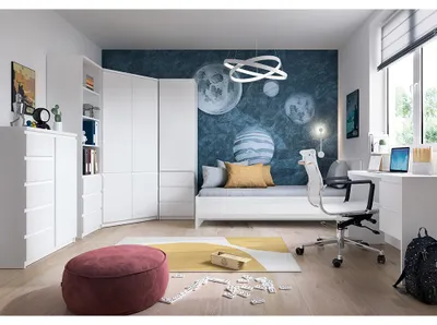Produktbild von Jugendzimmer Komplett Set mit 90cm Bett und Schreibtisch in weiß FORTALEZA-129