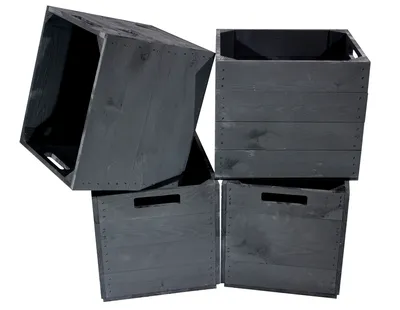 Produktbild von 12er Set Schwarze Holzkiste für Kallax Regale 33cm x 37,5cm x 32,5cm Einsatzkiste black Fach Obstkiste Weinkisten Aufbewahrungsbox Vintage natur