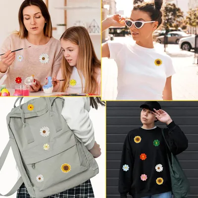 Produktbild von Bügeleinlagen mit Blumen - Sonnenblume, Gänseblümchen - DIY Kleidung, Rucksäcke, Jacken - Nähpatches