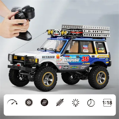 Produktbild von JXC LR1801 1:18 RC Crawler 4WD Offroad Kletterfahrzeug RTR Ferngesteuertes Auto mit 3-Gang Getriebe LED Licht für Kinder Erwachsene, Blau