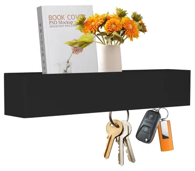 Image de Omgoods - Boîte à clés avec étagère et 5 crochets, en métal noir