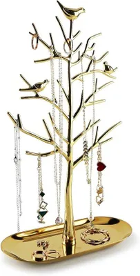 Produktbild von Famanu Schmuckständer mit Metalltablett – Organizer für Ringe, Ohrringe, Ketten und Armbänder