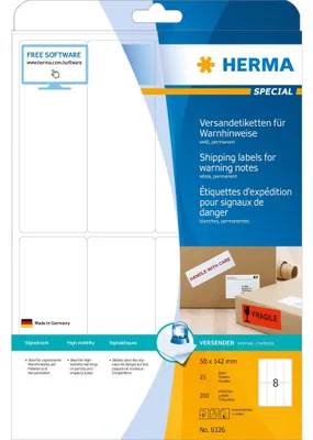 Produktbild von Versandetikett/Warnhinweis A4 weiß 50x142 mm Papier matt 200 St.
