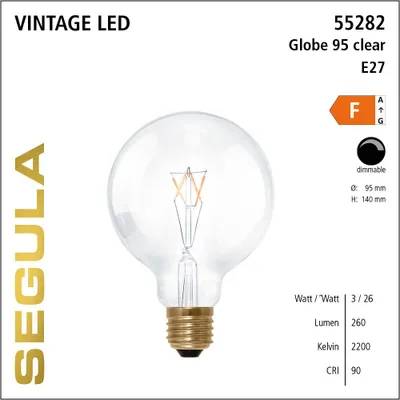 Obrázok produktu pre Segula 55282 SEGULA LED Globe 95 klar E27 3W 260Lm 2200K dimmbar
