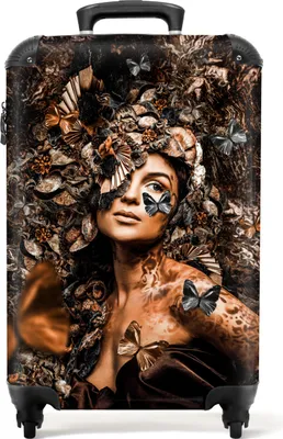 Obrázok produktu pre NoBoringSuitcases.com® Kufr Príručná batožina Kufr na kolieskach Malý cestovný kufor na 4 kolieskach - Woman - Flowers - Butterflies - Henna - Luxury - Cabin Size < 55x40x23 cm & 55x40x20 cm - Foto kufor - Cabin suitcase - Board luggagePríručná batožina Kufrík 55x35x20 cm, 36L,