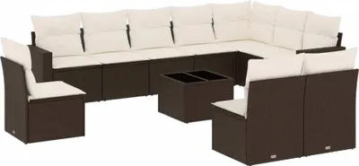 Produktbild von vidaXL 11-tlg. Garten-Sofagarnitur mit Kissen Braun Poly Rattan