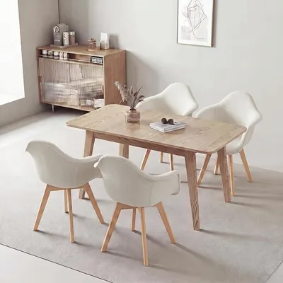 Imagen del producto de Juego de 4 sillas de comedor con reposabrazos, estilo vintage, ideales para cocina, sillones, con patas de madera maciza, para dormitorio, sala de estar, comedor y cocina (beige)
