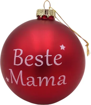 Produktbild von BURI Glas-Weihnachtsbaumkugeln rot mit Spruch ∅ 10cm Christbaumschmuck Weihnachtsdeko, Variante:Beste Mama
