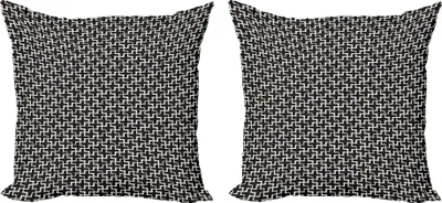 Produktbild von ABAKUHAUS Schwarz und weiß Kissenbezug Set (2Stück), Pluszeichen-abstrakte Muster-geometrische Fliesen-Verzierung in den kontrastierenden Farben, 40 x 40 cm, Weiß Schwarz