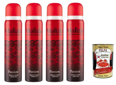 Produktbild von MALIZIA Deodorante Donna Passion Seduction Parfum,Deodorant Deo Spray für Damen 4x 100ml + Italian Gourmet polpa 400g
