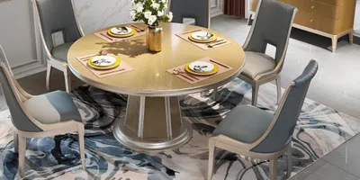 Produktbild von Esszimmer Garnitur Gruppe Rund Tisch 6x Lehnstühle Stuhl Sitzgruppe Tische 7tlg.