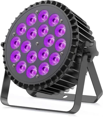 Produktbild von 200W LED Par RGBWA+UV 6 in 1 Bühnenlicht Strahler, 18 LED Par Scheinwerfer Aluminiumschale mit D MX 7/10CH und Strobe, Discolicht Partylicht für Bar Party Hochzeit Weihnachten Halloween