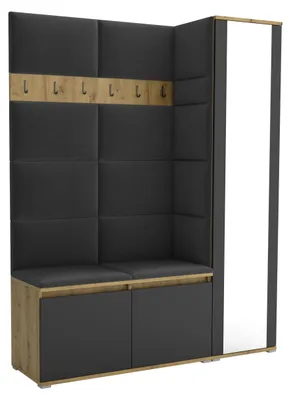Produktbild von Garderobe LUTON 7 ARTISAN - BLACK 16 Farbe: schwarz, moderne Garderobe 40x145x186 cm, funktionelle Lösung für den Flur, Garderobe, Möbel für den Flur,