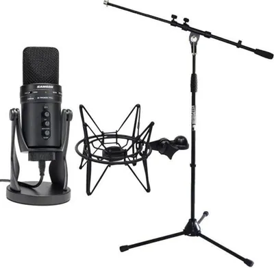 Zdjęcie produktu dla Mikrofon USB Samson G-Track Pro w kolorze czarnym, z zawieszeniem SP04 i statywem