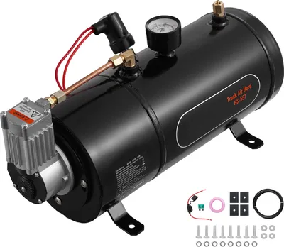 Image de SucceBuy Compresseur d'air 12 V avec réservoir, 0,8 gallon/3 l, 120 psi, système d'air de bord pour klaxon de train, gonflage de pneus et de matelas pneumatiques