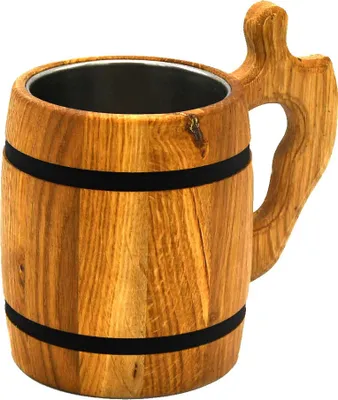 Produktbild von MyBer® Bierkrug aus Massivholz Eiche Krug Holzkrug ca. 0,5L Edelstahleinsatz Handarbeit PM-PO315