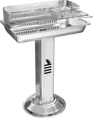 Produktbild von Holzkohlegrill aus Edelstahl - Säulengrill - Verchromter Grillrost - Tragbar für BBQ, Strand und Camping - Silber