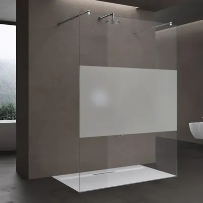 Produktbild von doporro Duschwand Duschtrennwand 130x200 Walk-In Dusche mit Doppel-Stabilisator aus Echtglas 8mm ESG-Sicherheitsglas Milchglas-Streifen