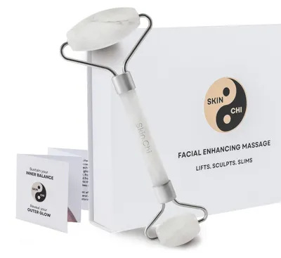 Imagen del producto de Masajeador facial de jade blanco, de doble cara, para el cuidado de la piel