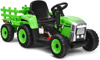 Produktbild von COSTWAY 12V 3-Gang 3-8KM/H Kinder Elektroauto Traktor mit abnehmbarem Anhänger, 2,4-GHz-Fernbedienung, LED Lichtern, Musik&USB, für Kinder 3+ Grün