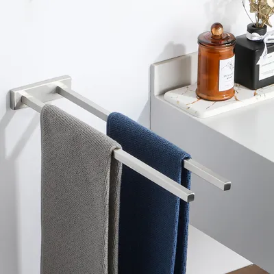 Image de Porte-serviettes de salle de bain brossé, porte-serviettes à deux bras, porte-serviettes pour invités, fixation murale, en acier inoxydable, pour salle de bain et cuisine, 40 cm