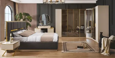 Produktbild von Elegant Schlafzimmer Set 6tlg Beige Möbel Holz Eckschrank Nachttisch