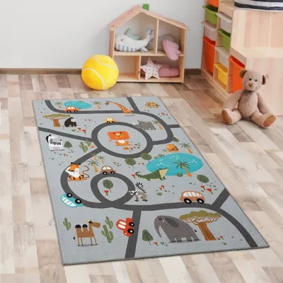 Obrázek produktu pro Dětský koberec safari / koberec na hraní na ulici šedý velikost - 80 x 150 cm