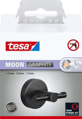Produktbild von tesa MOON Bademantelhaken selbstklebender Wandhaken - 50 x 65 x 53 mm, Grafit